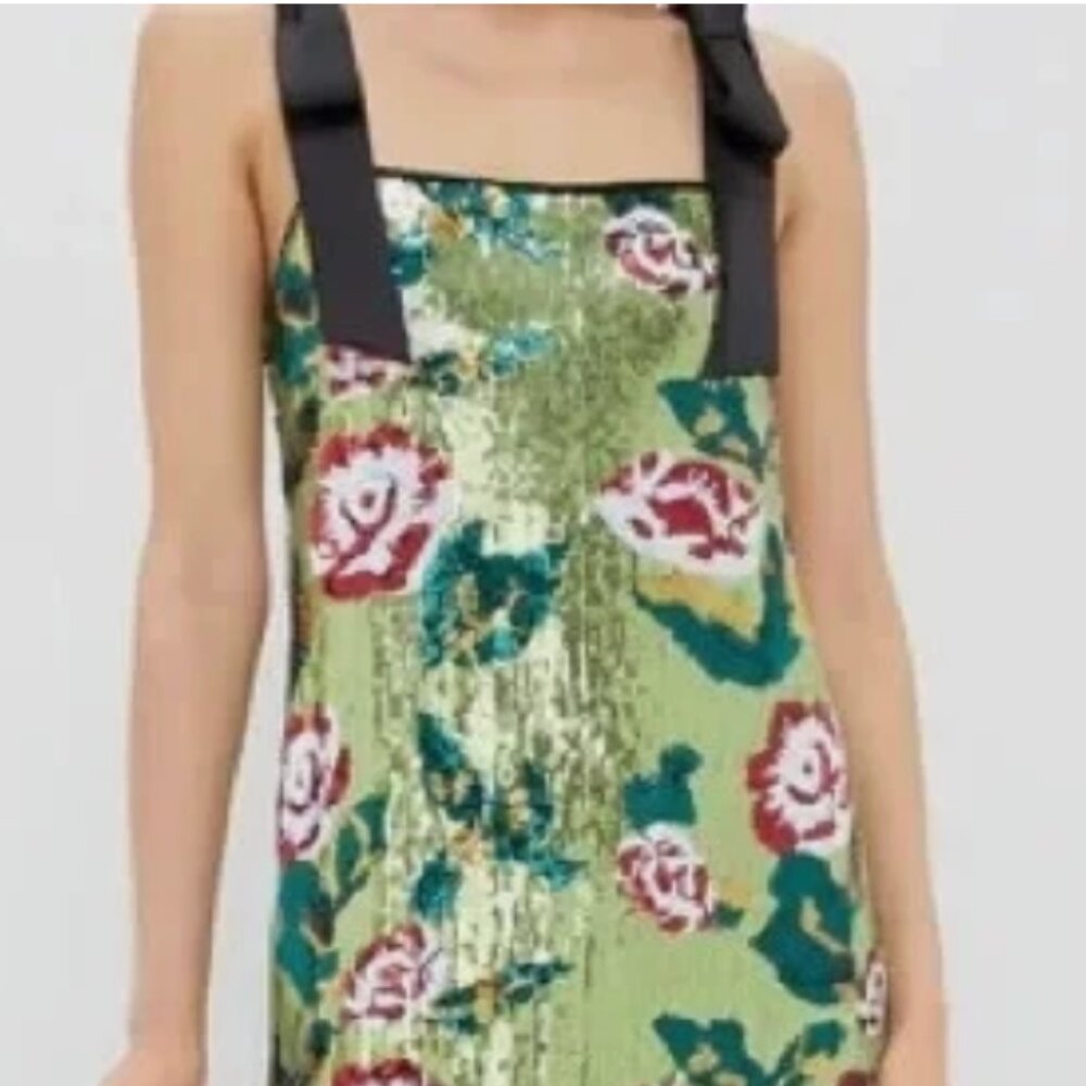 Tuckernuck Roxy Floral Green Sequin Dress Medium (M)